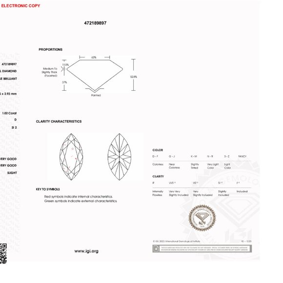Marquise Diamond Pendant 14K White 1.02 Ct D Si2 Igi C48200074 - Picture 5 of 6